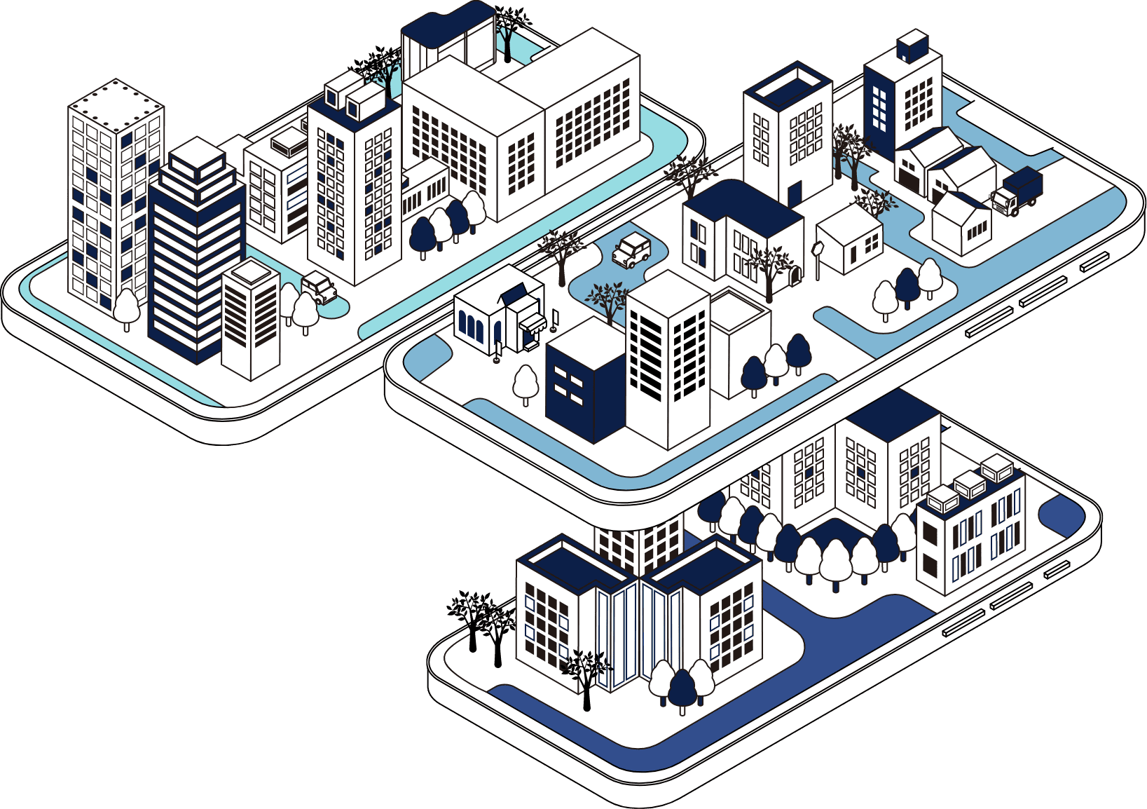 スマホの上に町が点在